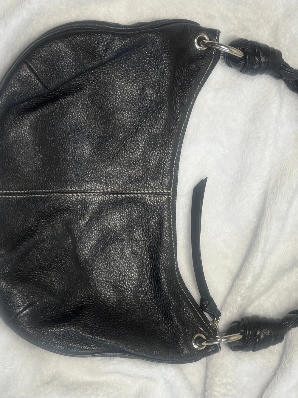 Vintage Lauren Ralph Lauren Black Pebbled Leather Braided-Handle Shoulder Bag - Picture 2 of 8